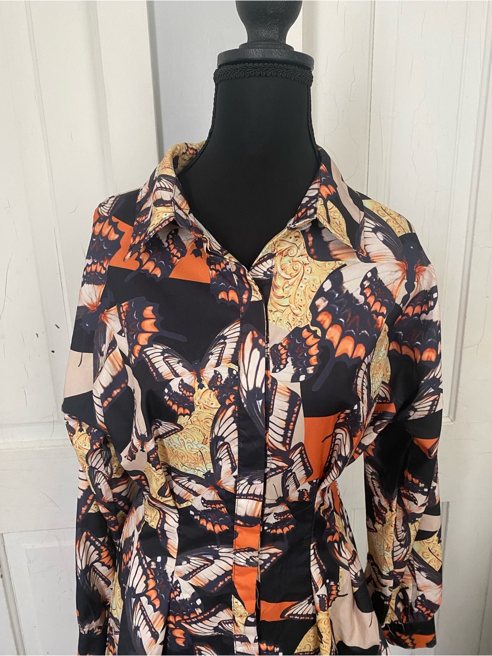 Butterfly Print Button-Up Dress
